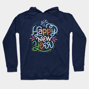 Vibrant Happy New Year Word Art Graphic Hoodie